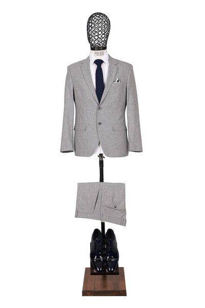 Regular Fit Yünlü Açık Gri Takım Elbise - Thumbnail