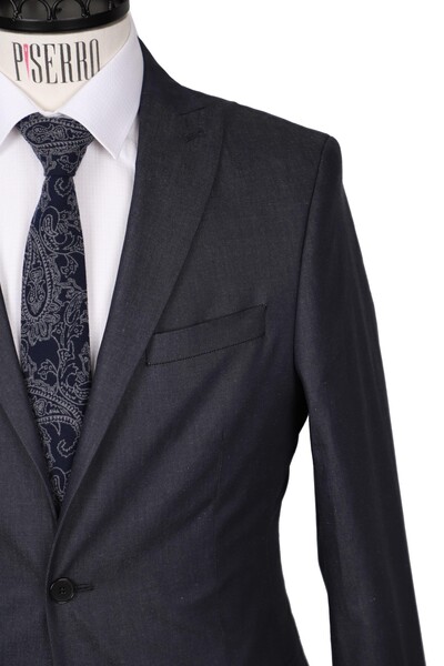 Slim Fit Pamuklu Gri Takım Elbise - Thumbnail
