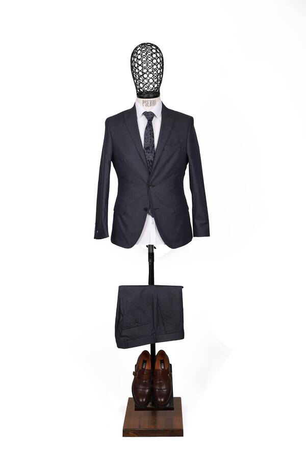 Slim Fit Pamuklu Gri Takım Elbise