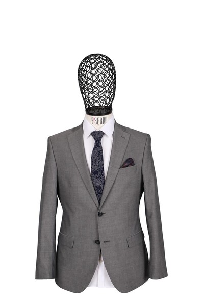 Slim Fit Yünlü Gri Takım Elbise - Thumbnail