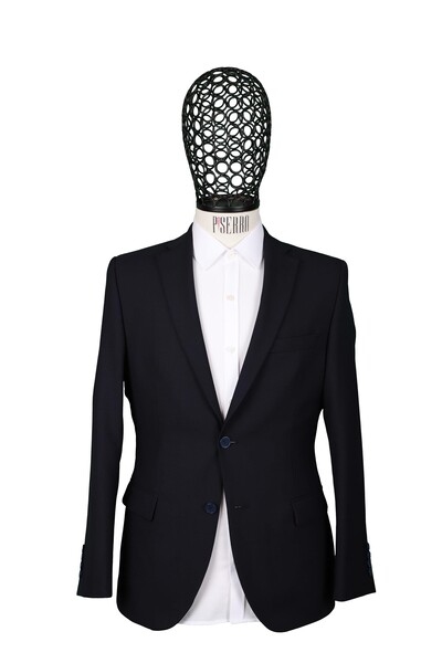 PİSERRO ONL - Slim Fit Yünlü Klasik Desenli Lacivert Ceket
