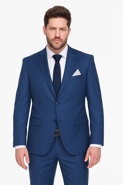 Slim Fit Parlament Mavisi Takım Elbise - Thumbnail