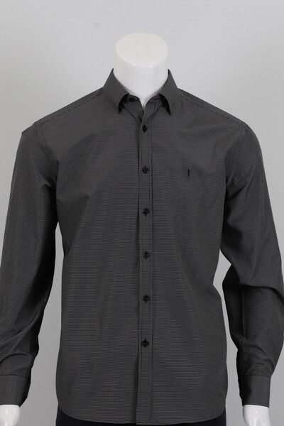 Piserro - Uzun Kol Regular Fit Desenli Siyah Gömlek