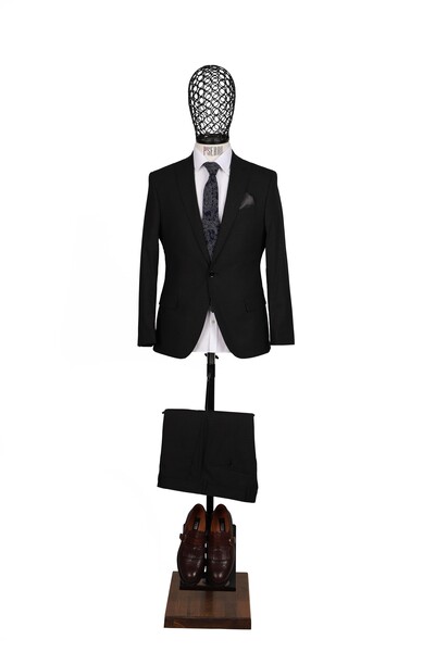 Piserro - Slim Fit Yünlü Siyah Takım Elbise