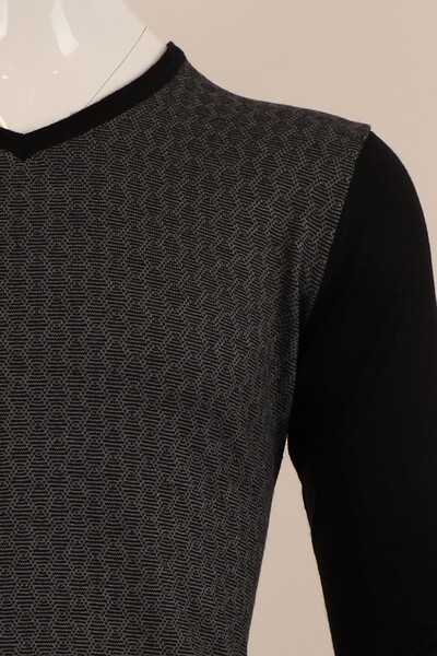 Slim Fit Yünlü Desenli Spor Triko - Thumbnail