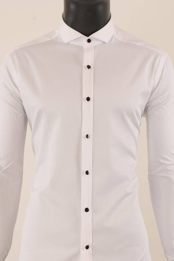 Uzun Kol Slim Fit Damatlık Beyaz Gömlek