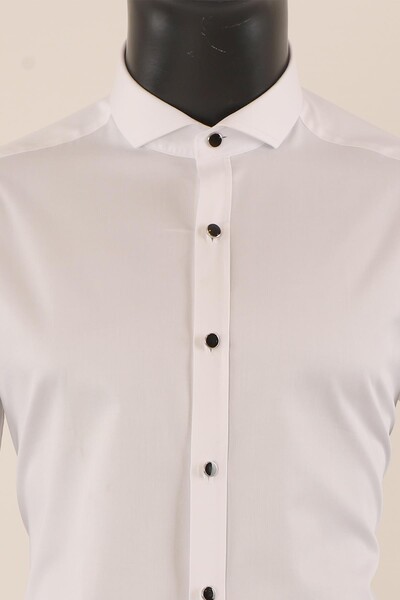 Uzun Kol Slim Fit Damatlık Beyaz Gömlek - Thumbnail