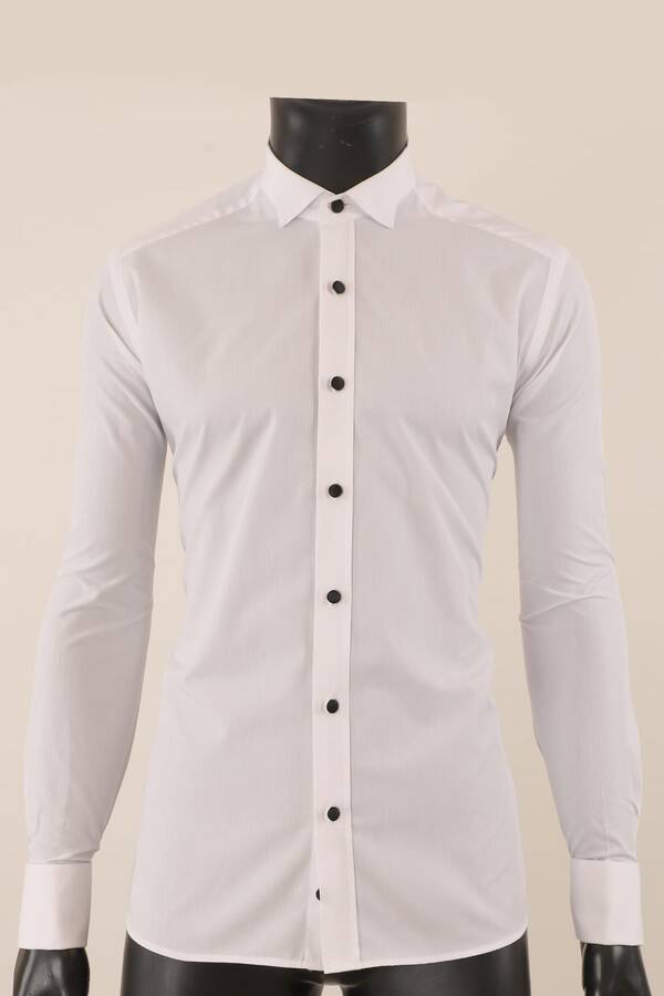 Uzun Kol Slim Fit Damatlık Beyaz Gömlek