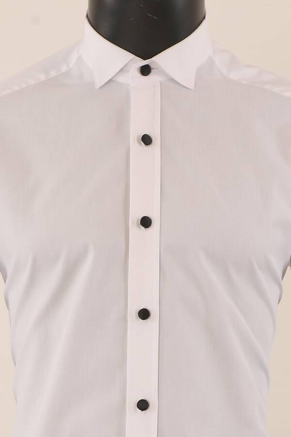 Uzun Kol Slim Fit Damatlık Beyaz Gömlek