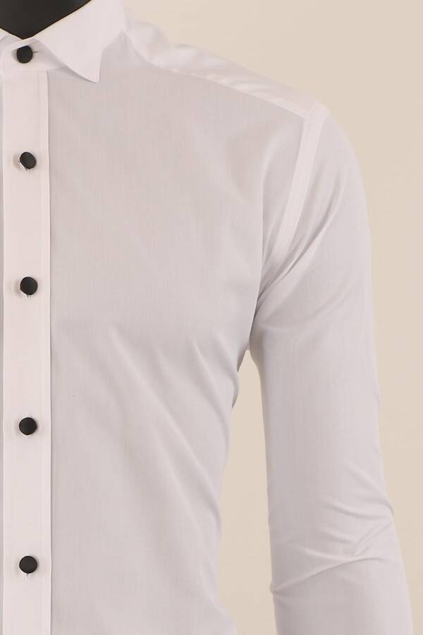 Uzun Kol Slim Fit Damatlık Beyaz Gömlek