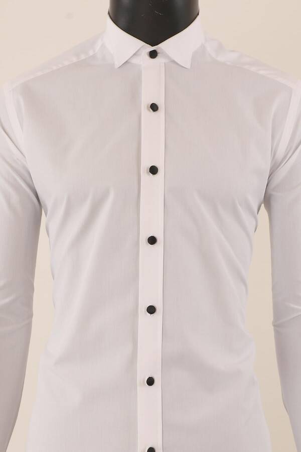 Uzun Kol Slim Fit Damatlık Beyaz Gömlek