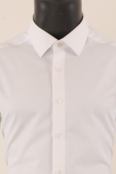 Uzun Kol Slim Fit Damatlık Beyaz Gömlek - Thumbnail