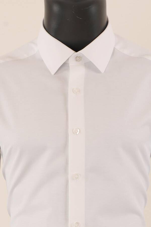 Uzun Kol Slim Fit Damatlık Beyaz Gömlek