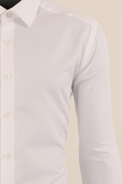 Uzun Kol Slim Fit Damatlık Beyaz Gömlek - Thumbnail