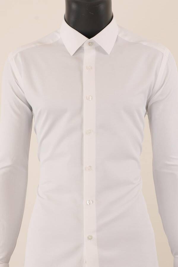 Uzun Kol Slim Fit Damatlık Beyaz Gömlek