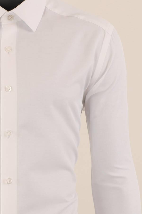 Uzun Kol Slim Fit Damatlık Beyaz Gömlek