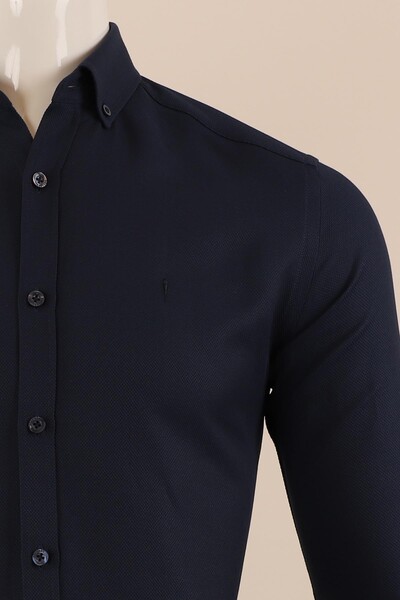 Uzun Kol Slim Fit Desenli Gömlek - Thumbnail