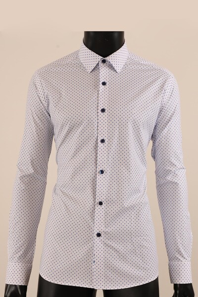 Uzun Kol Slim Fit Desenli Gömlek - Thumbnail