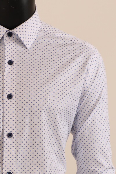 Uzun Kol Slim Fit Desenli Gömlek - Thumbnail