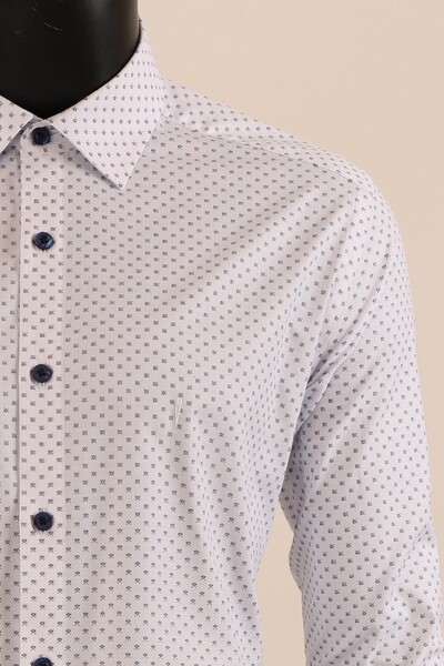 Uzun Kol Slim Fit Desenli Gömlek - Thumbnail