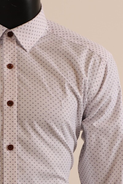 Uzun Kol Slim Fit Desenli Gömlek - Thumbnail