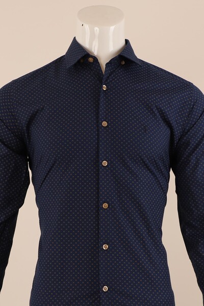 Uzun Kol Slim Fit Desenli Gömlek - Thumbnail