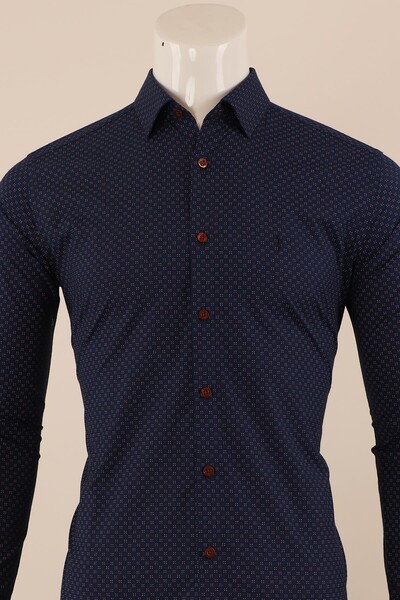 Uzun Kol Slim Fit Desenli Gömlek - Thumbnail