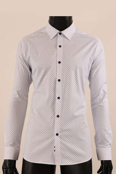 Uzun Kol Slim Fit Desenli Gömlek - Thumbnail