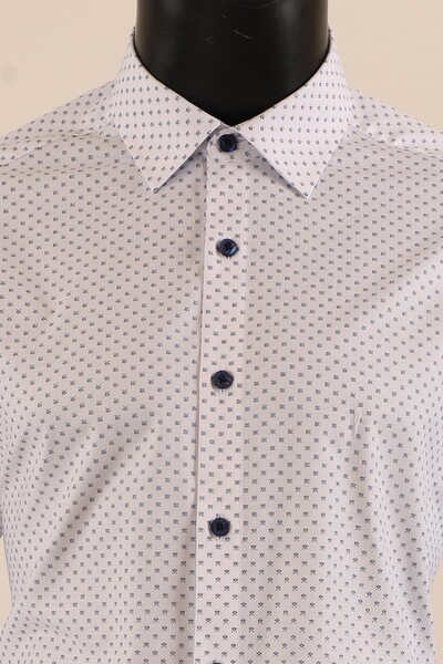 Uzun Kol Slim Fit Desenli Gömlek - Thumbnail