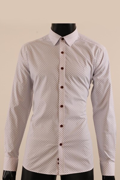 Uzun Kol Slim Fit Desenli Gömlek - Thumbnail