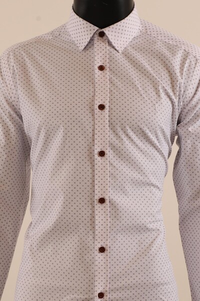 Uzun Kol Slim Fit Desenli Gömlek - Thumbnail