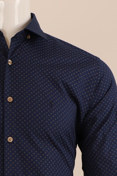 Uzun Kol Slim Fit Desenli Gömlek - Thumbnail