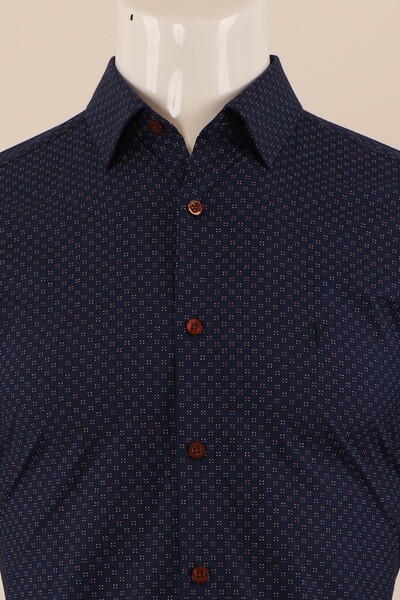 Uzun Kol Slim Fit Desenli Gömlek - Thumbnail