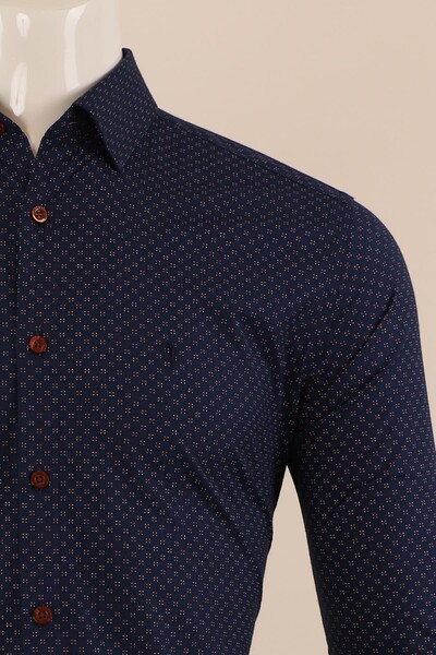 Uzun Kol Slim Fit Desenli Gömlek - Thumbnail