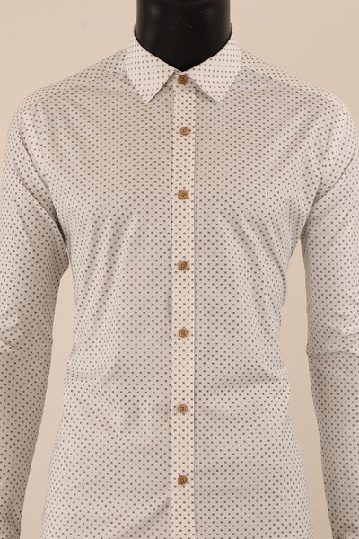 Uzun Kol Slim Fit Desenli Gömlek - Thumbnail