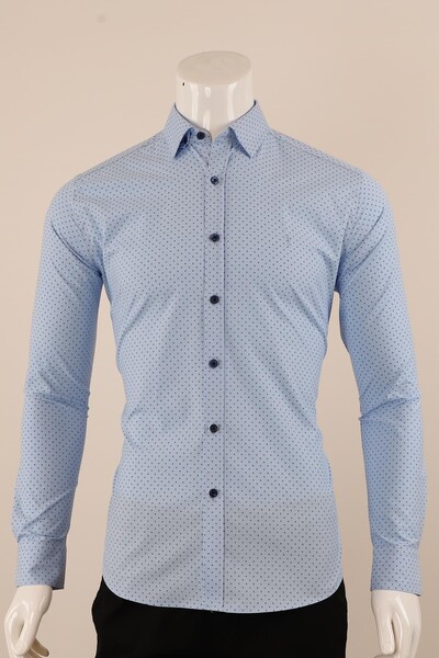 Uzun Kol Slim Fit Desenli Gömlek - Thumbnail