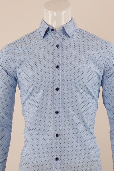 Uzun Kol Slim Fit Desenli Gömlek - Thumbnail