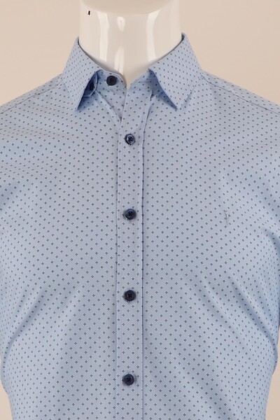 Uzun Kol Slim Fit Desenli Gömlek - Thumbnail