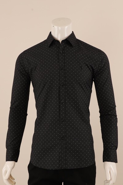 Uzun Kol Slim Fit Desenli Gömlek - Thumbnail