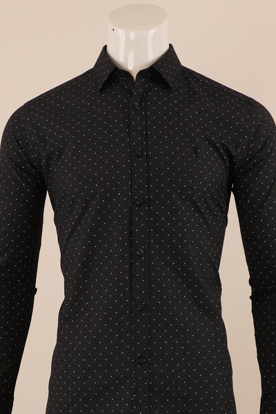 Uzun Kol Slim Fit Desenli Gömlek - Thumbnail