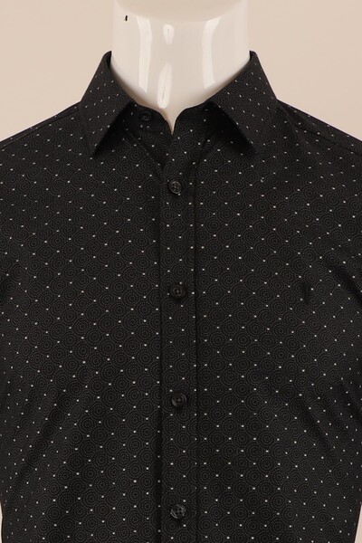 Uzun Kol Slim Fit Desenli Gömlek - Thumbnail