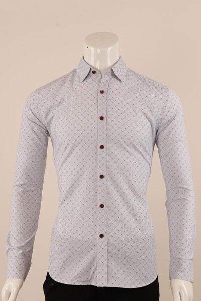 Uzun Kol Slim Fit Desenli Gömlek - Thumbnail