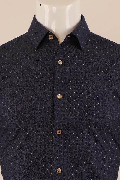 Uzun Kol Slim Fit Desenli Gömlek - Thumbnail