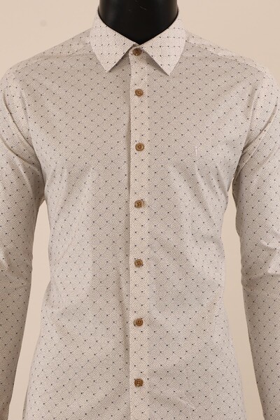 Uzun Kol Slim Fit Desenli Gömlek - Thumbnail