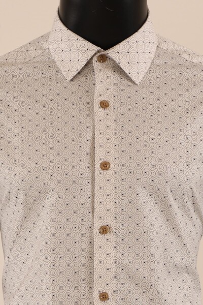 Uzun Kol Slim Fit Desenli Gömlek - Thumbnail