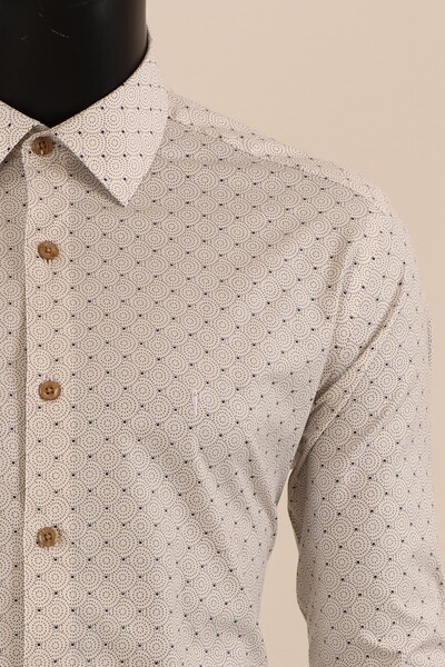 Uzun Kol Slim Fit Desenli Gömlek - Thumbnail