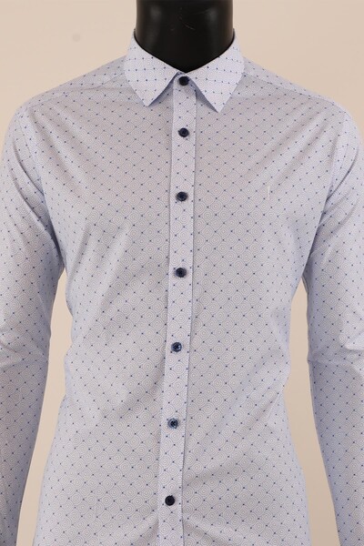 Uzun Kol Slim Fit Desenli Gömlek - Thumbnail