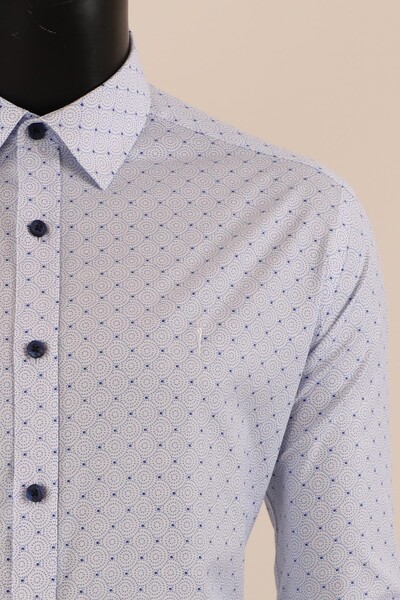 Uzun Kol Slim Fit Desenli Gömlek - Thumbnail