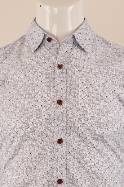 Uzun Kol Slim Fit Desenli Gömlek - Thumbnail