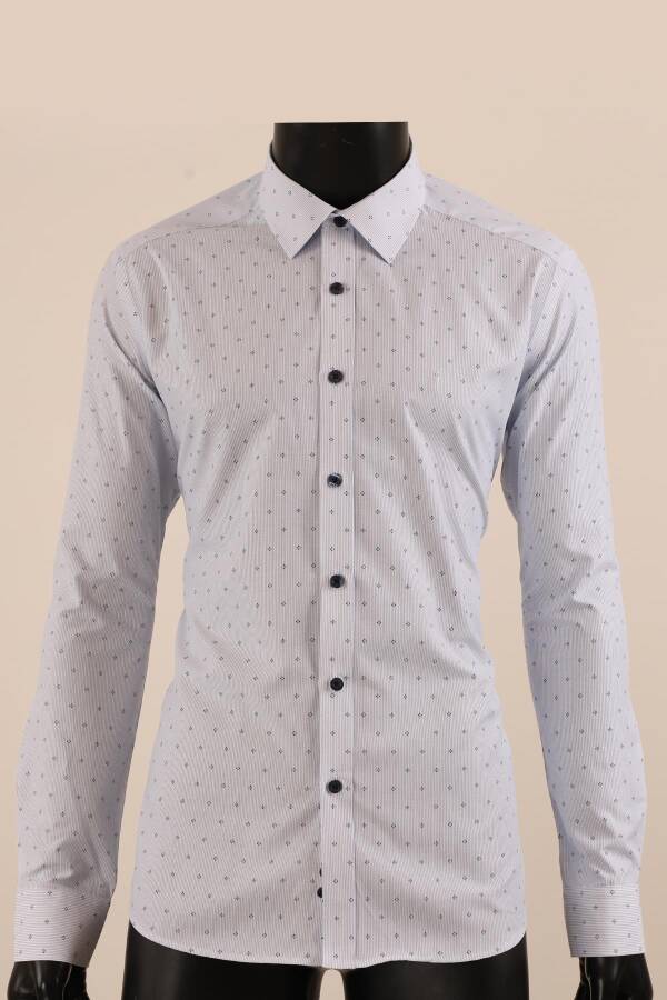 Uzun Kol Slim Fit Desenli Gömlek - 1